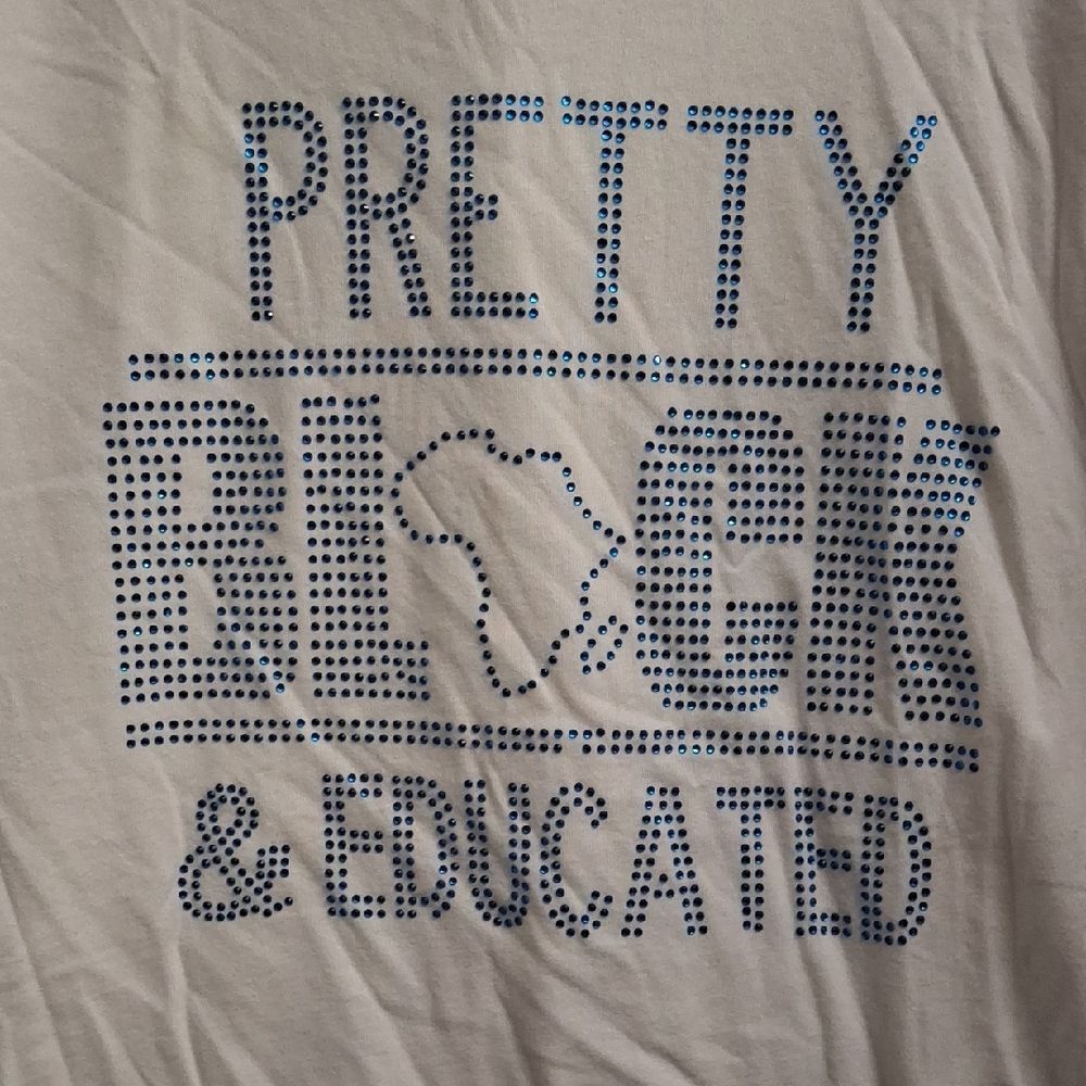 NNWTWhite Short Sleeve Tee with Blue Rhinestone 'Pretty Black & Educated' Design